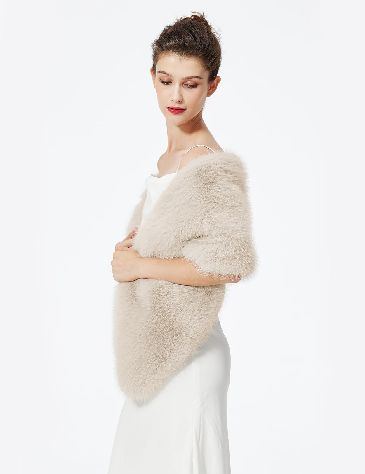 BEAUTELICATE Châle Étole En Fausse Fourrure Cape De Femme Mariage Hiver Boléro Fourrure Sur Robe de Soirée Mariée Demoiselle d'honneur Cérémonie Fête