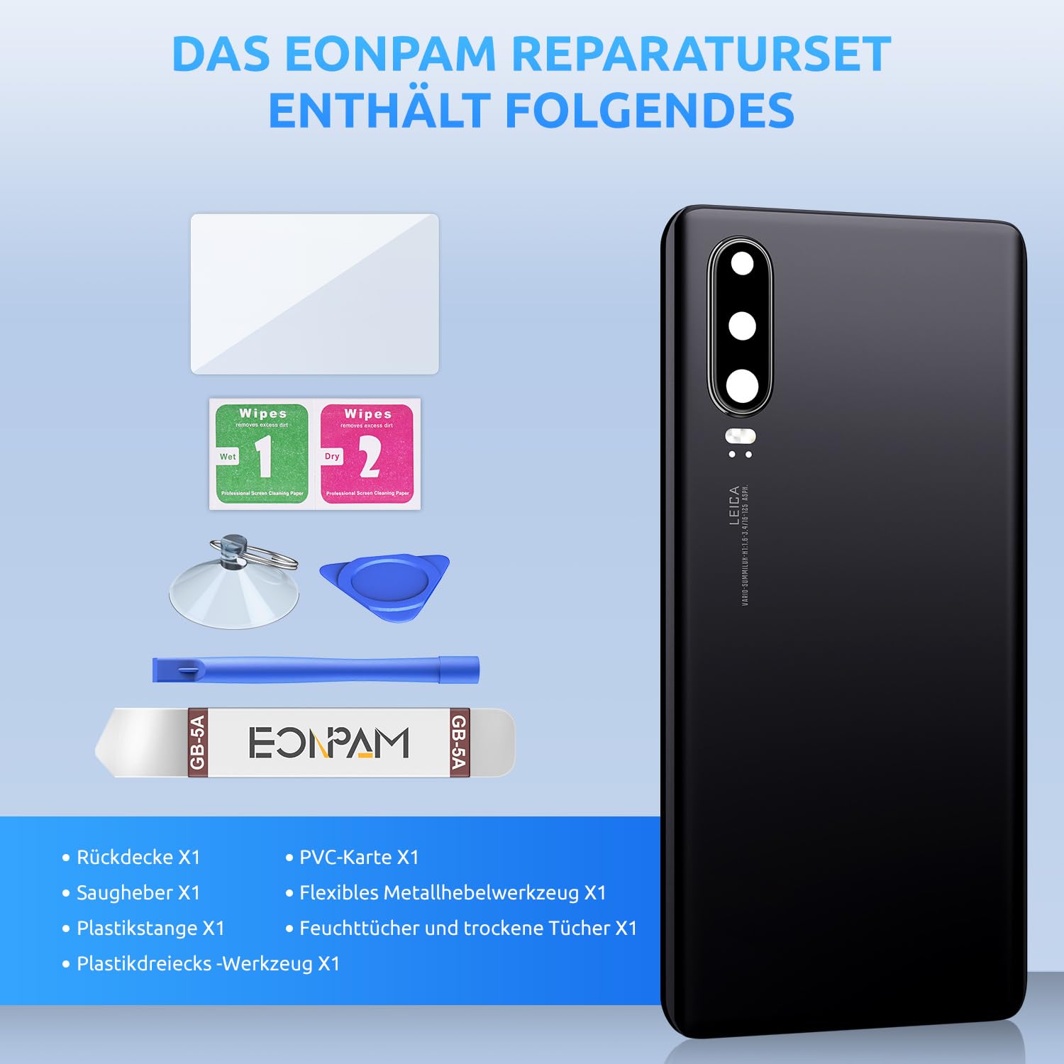 Akkudeckel für Huawei P30 Rückseite Glas Original Backcover Back Glas Ersatz Reparatur Set mit Kameraobjektiv (Schwarz) | Backcover Original Qualität Rückseite Akkudeckel Rückseite Glas Back Glass Backcover Glas mit Kameraglas Reparatur Set.
