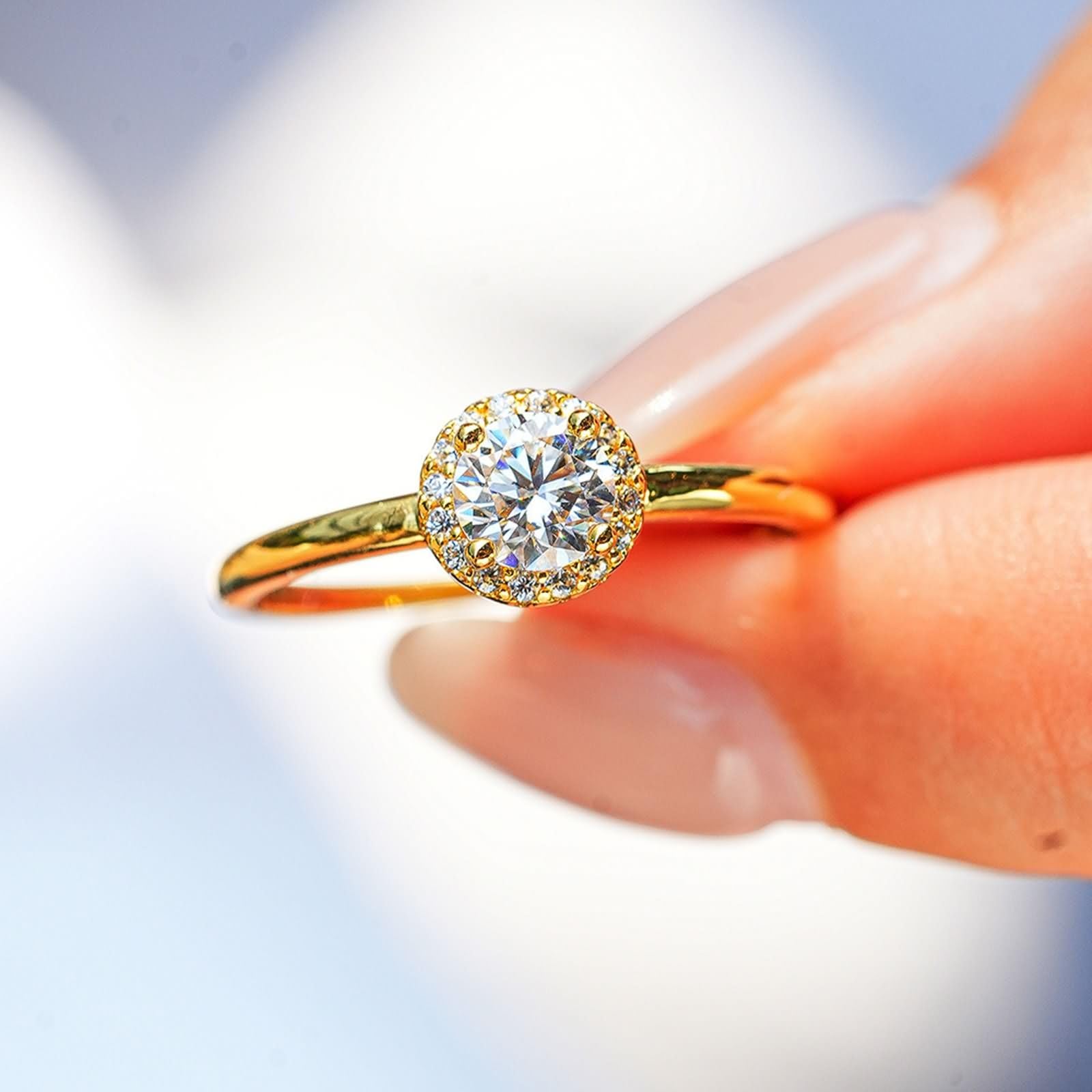 9K/14K/18K żółte złoto pierścionek damski, pierścionek damski Moissanit biały