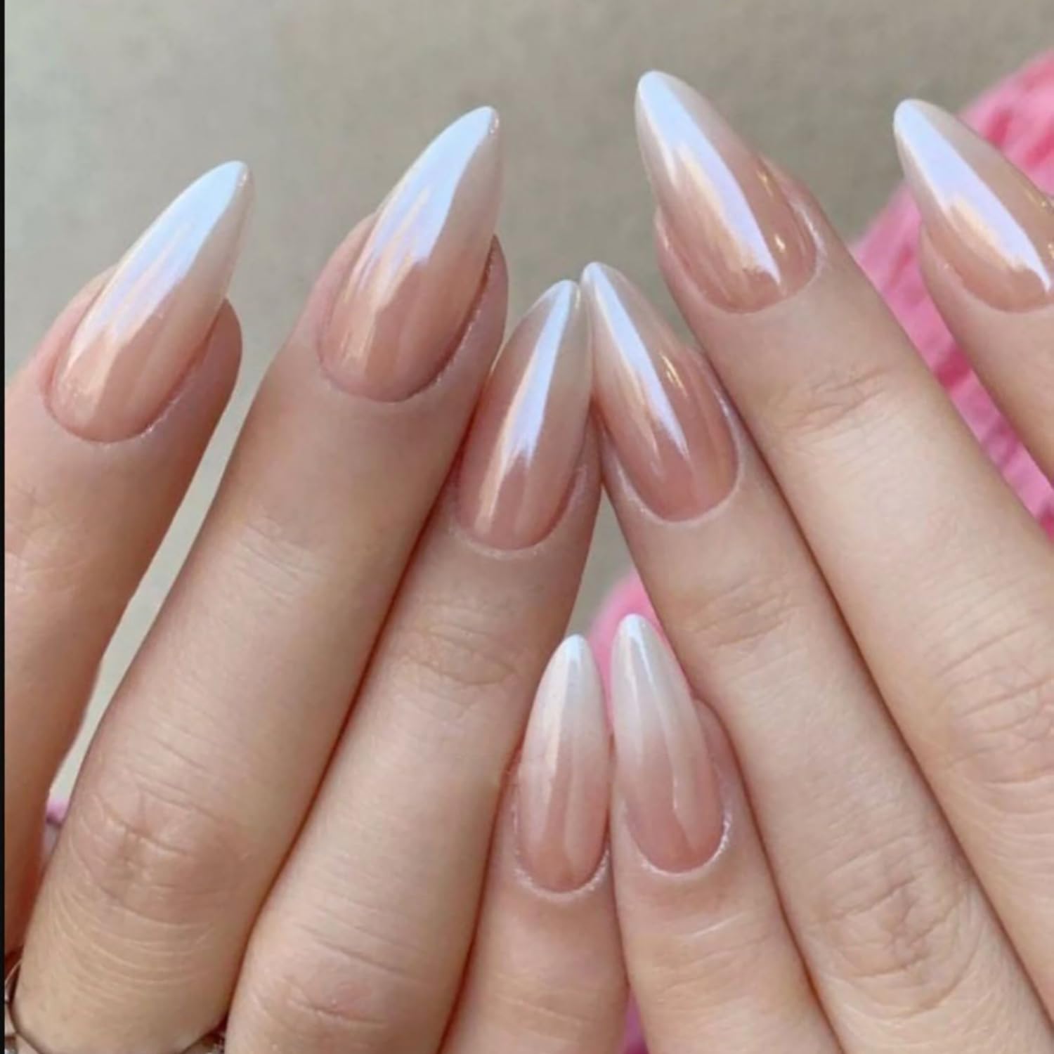 Press on Nails Long Almond Gradient Design Summer False Nails French Tip Fake Nails Simple Style Artificial on Nails Full Cover Acrylic Stick on Nails