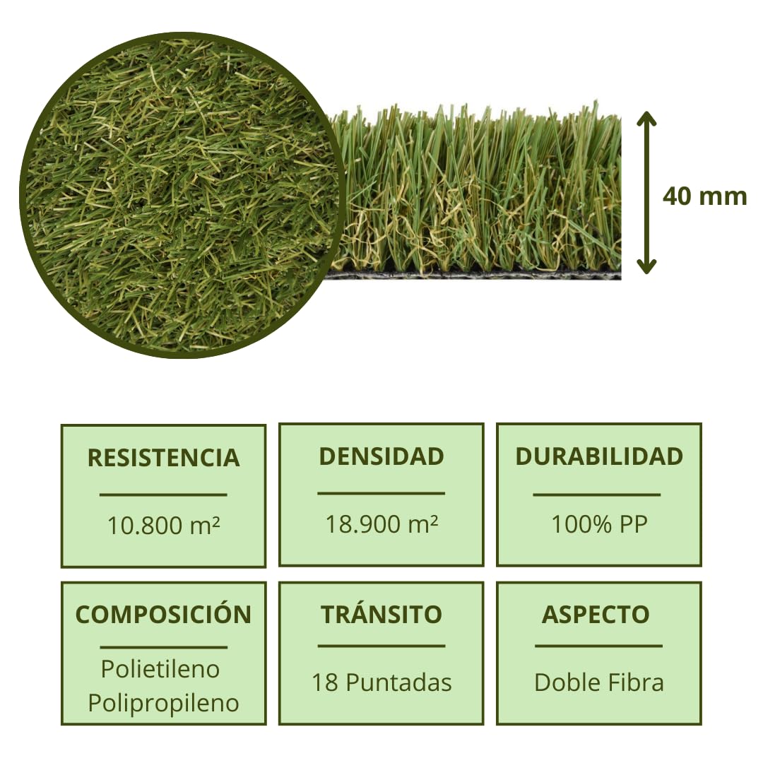 Suinga Gazon Artificiel 40mm Bahamas | Rouleau 1x20m | Tapis de Gazon Synthétique Réaliste à Double Fibre | Idéal pour Jardins, Terrasses et Balcons