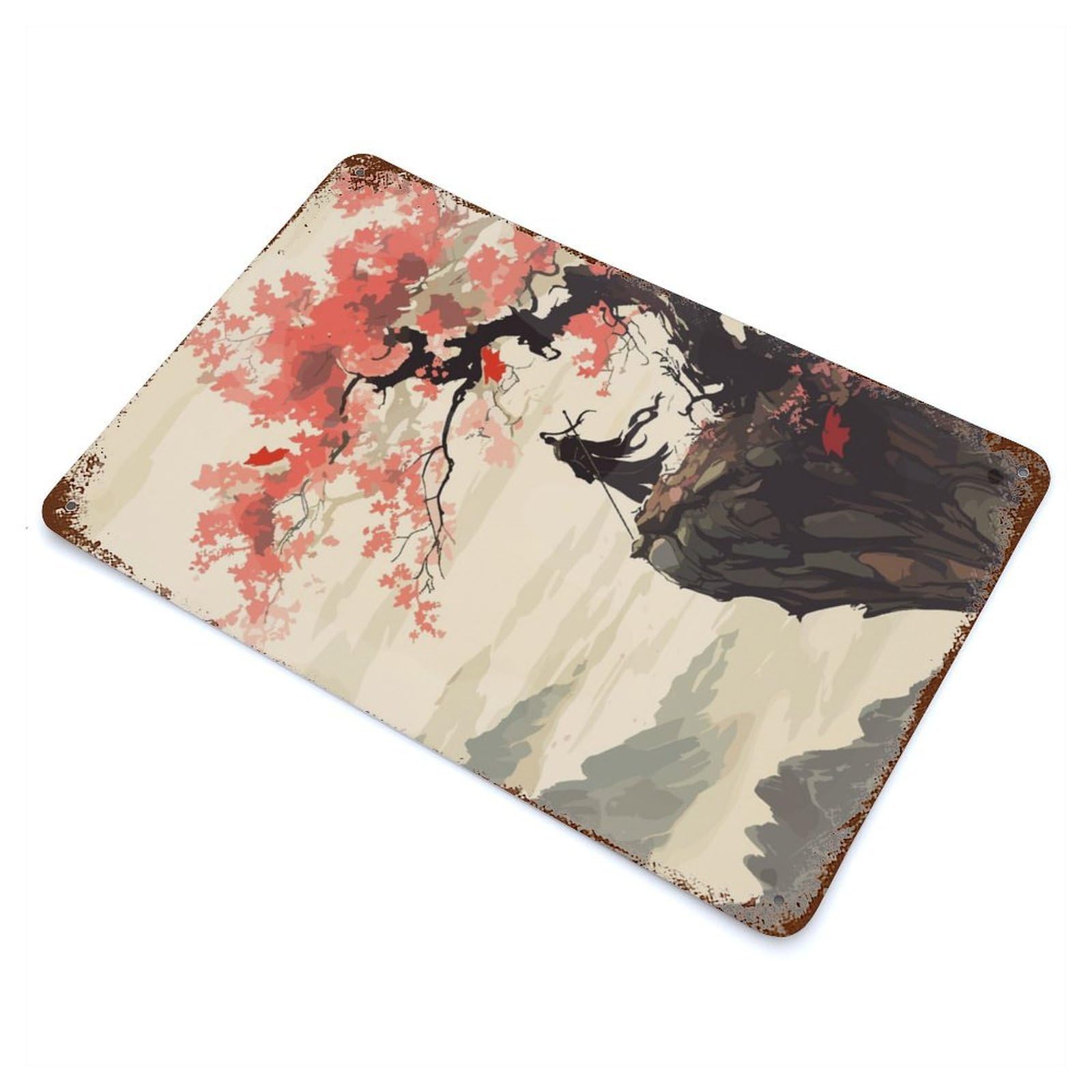 Distressed Metal Wall Sign Japan Art 11.8"x7.9", Vintage Wall Decor for Garage, Bar And Workshop Decor