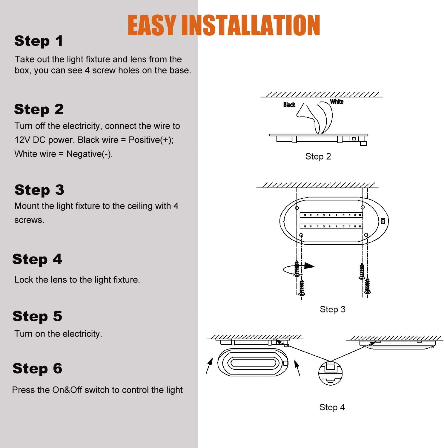 Facon Oświetlenie LED do kampera, 12 V, z włącznikiem/wyłącznikiem, 12 V, oświetlenie wewnętrzne do przyczepy kempingowej, kampera, furgonetki, łodzi, przyczepy, morskiej