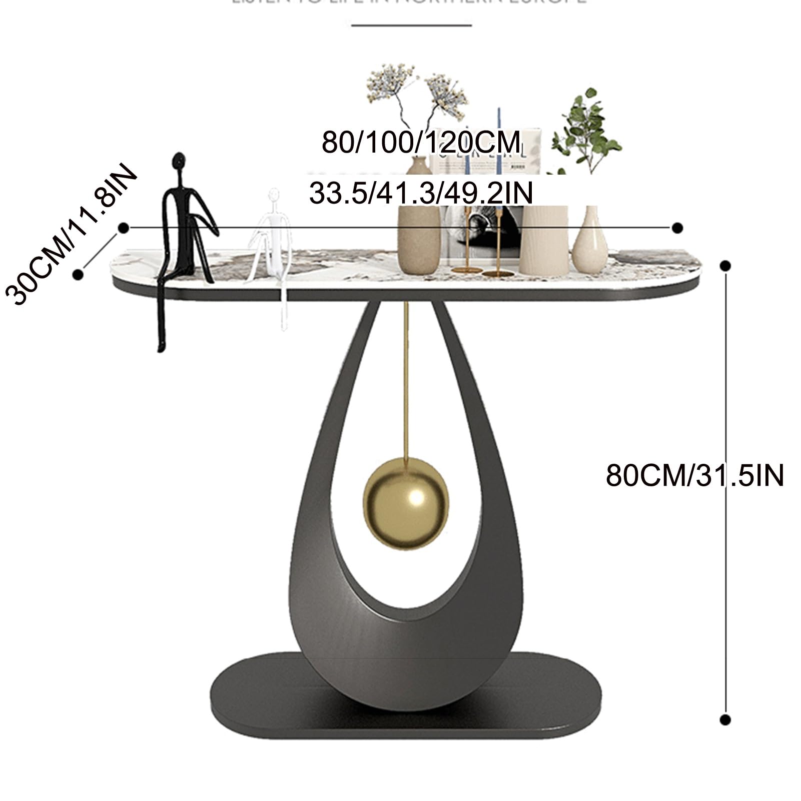 Mesa consola para recibidor, mesa estrecha para recibidor con estantes de almacenamiento, mesa consola con estructura metálica, mesa de entrada rústica para pasillo o sala de estar (Negro A, 80 cm/3