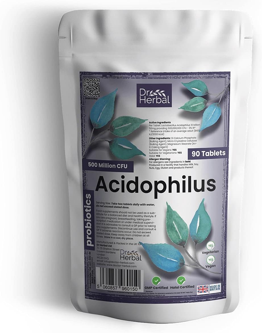 Acidophilus Lactobacillus 500 Million CFU Probiotic Vegan | Vegetarian | Detox | Digestive Health | Gut Health | Made in the UK | Pack of 90