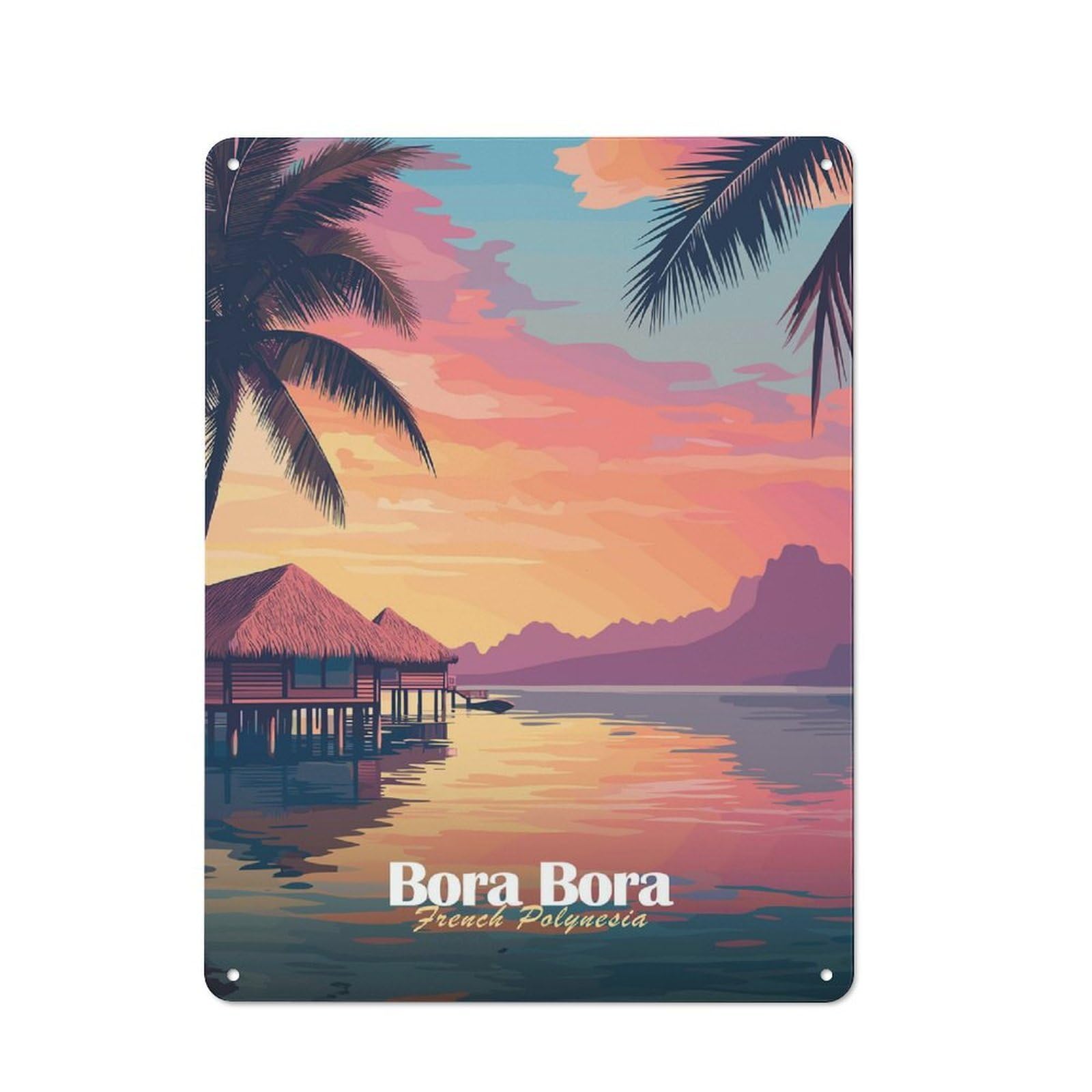 Junmoney Style-23 Bora Bora Sunset Rustic Metal Sign 40X30cm, Barn Style Farmhouse Wall Decor For Kitchen, Cottage, Porch Or Garden Room