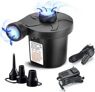 Electric Air Pump, Portable Quick-Fill Air Mattress Pumps for Inflatable Cushions with 3 Nozzles, 110V AC/12V DC, Inflator/Deflator for Outdoor Camping, Air Sofa, Boats, Pool Toys, Pool Floats, Airbed