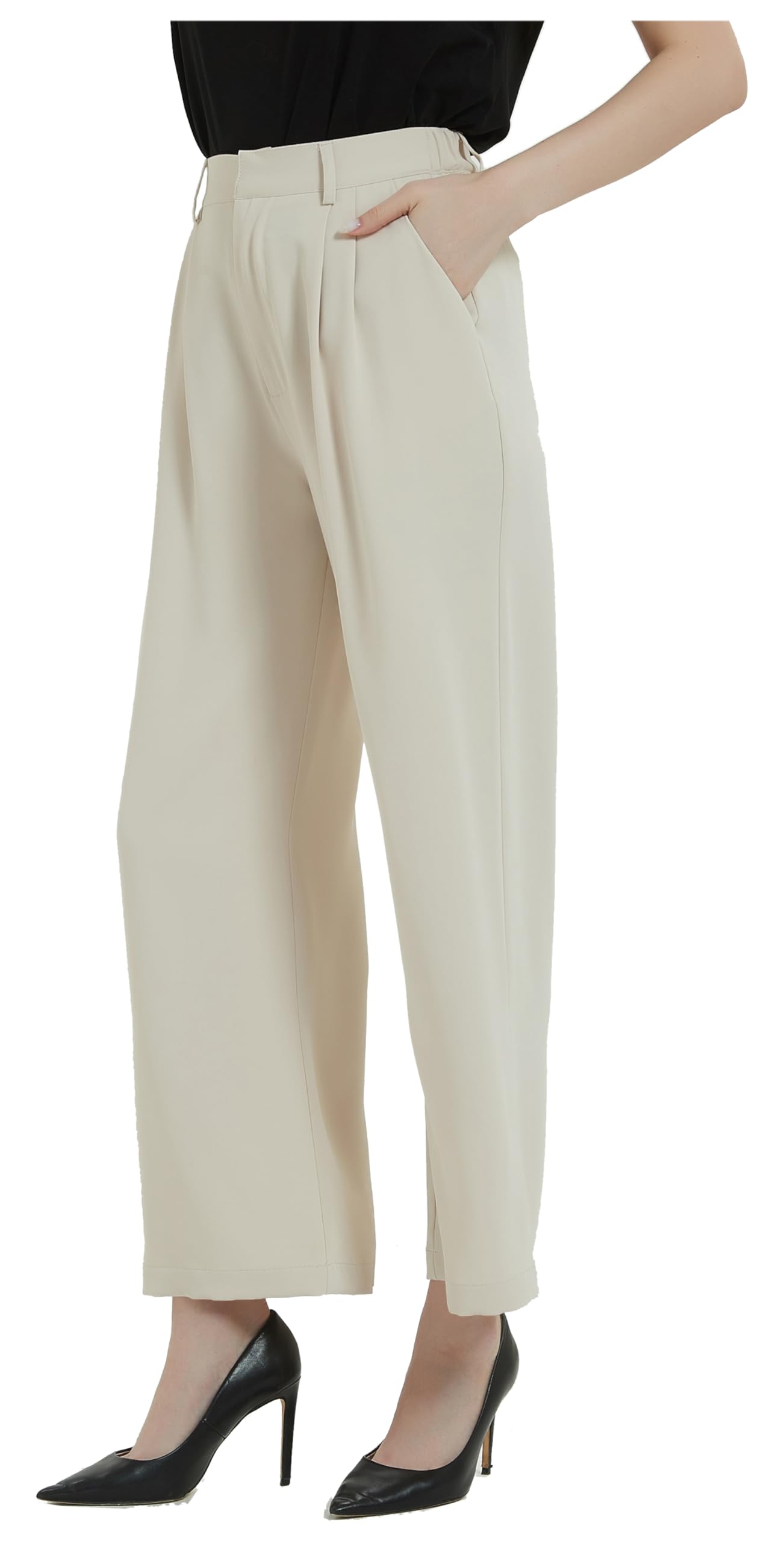 Tronjori Women High Waist Casual Straight Leg Long Business Work Suit Dress Pants Wide Leg Trousers Regular Waistband