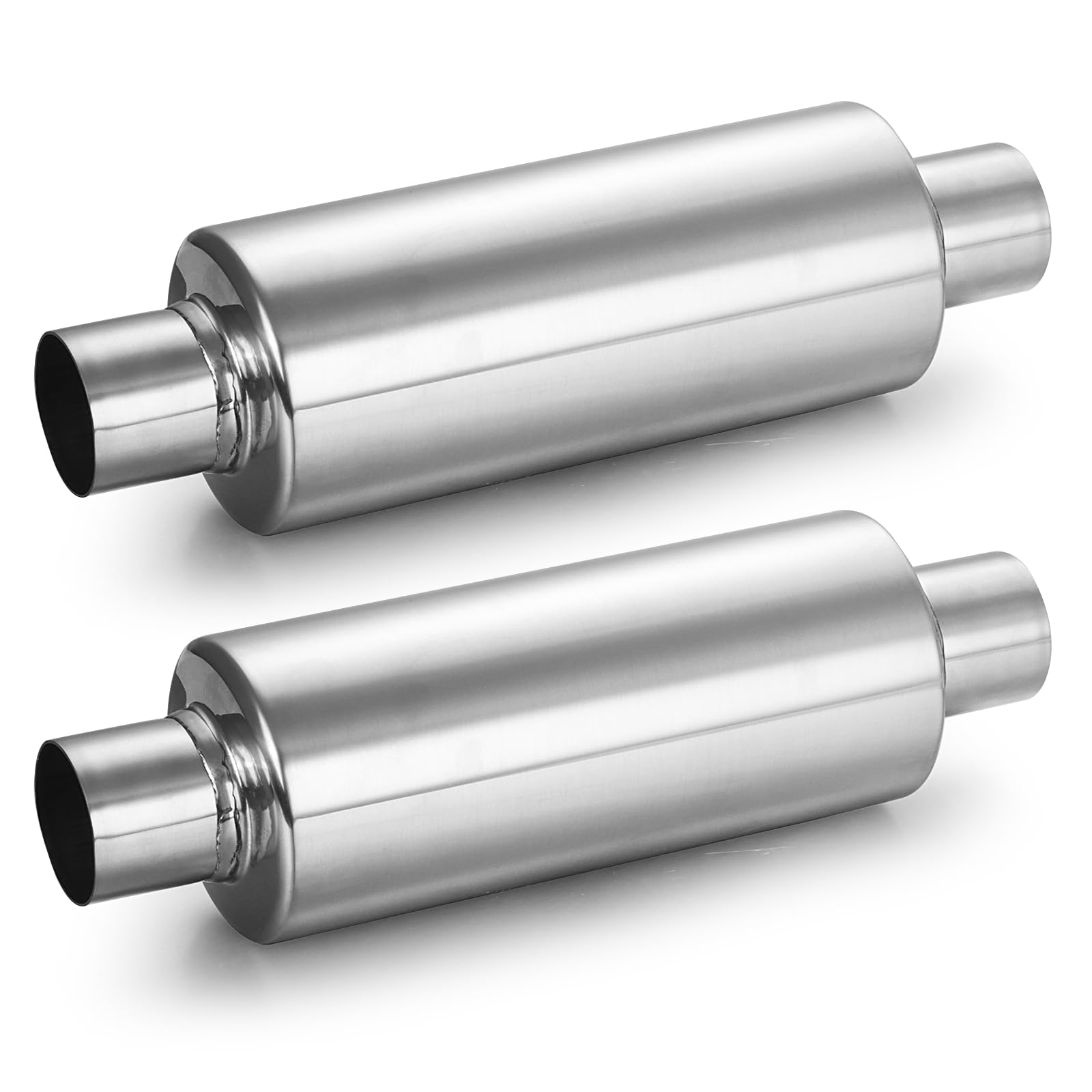 A-KARCK 2 Pack 2.25" Inlet Exhaust Resonator, 2.25" Inlet 2.25" Outlet 13.8" Overall Length Muffler Resonator Stainless Steel,Polished