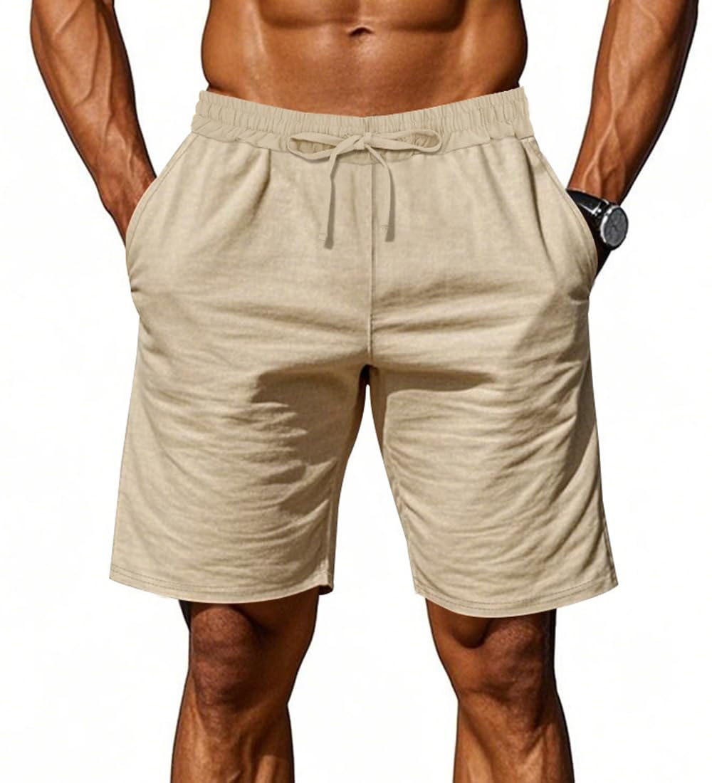 Chándal Hombre Lino 2 Piezas Camisa con Botones y Pantalones Cortos Verano Casual Playa