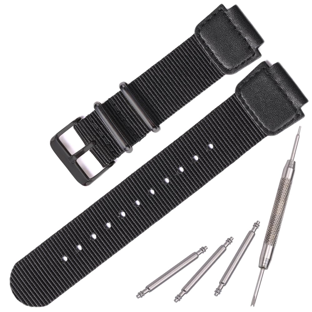 Nylon watch strap for Casio AE1200WH AE-1000 SGW-300H SGW-400 AQ-S810W 18mm Men's Replacement Leather Watch band stainless steel ring