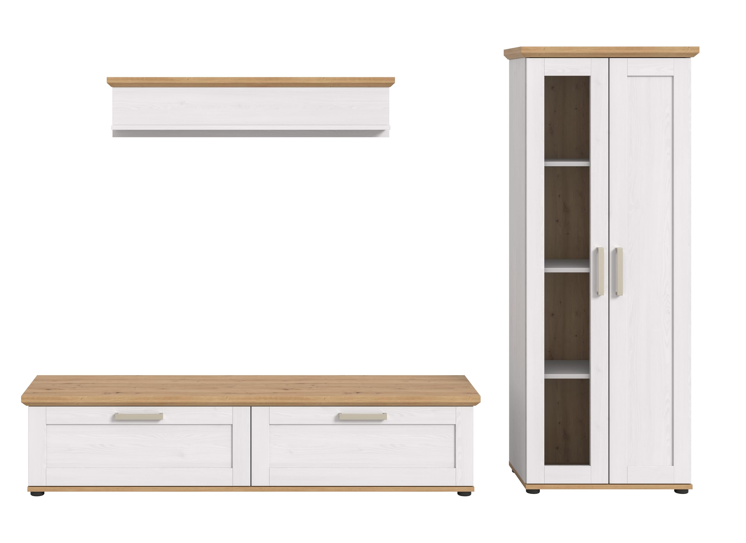 xonox.home - Wohnkombination Verona 3-tlg. Set 240x161x40 cm in Sibiu Lärche und Artisan Eiche - Wohnkombination Wohnwand Wohnzimmermöbel Wohnzimmerschrank - schöner Blickfang