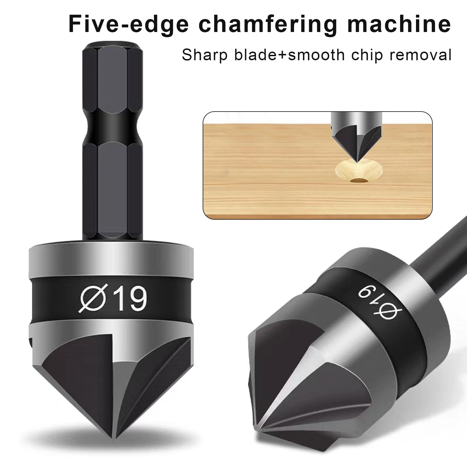 3 Pcs Countersink Drill Bit,Set Counter SinkBits Wood Countersunk Chamfer Tool Sink 90 Degree Adaptor Trend Carbide Tipped Depth Flute Hex Shank 12MM 16MM 19MM,for Hinge Kit Metal WoodWorking Stopper - Image 3