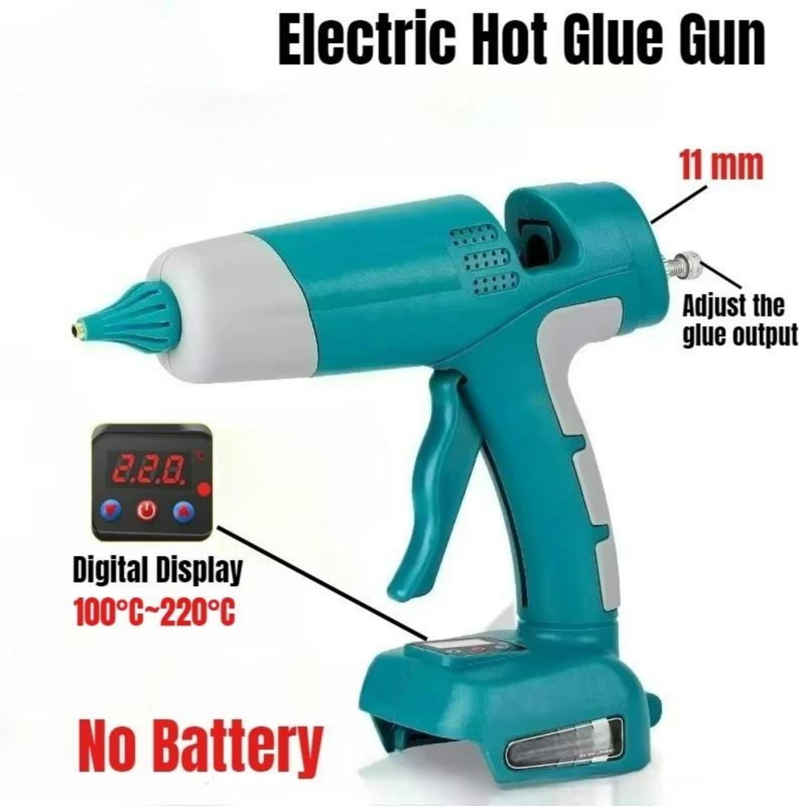 Pistola Silicona Caliente, Pistola de pegamento caliente a batería de 18 V a 21 V, sin batería, digital, temperatura ajustable, inalámbrica, for reparaciones de bricolaje para Reparaciones(Blue)
