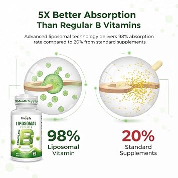 Liposomal B Complex for High Absorption Methylated B12,L-Methyfolate(5-MTHF ),Full Active B Vitamins with Choline Inositol-Energy, Metabolism,Brain & Heart Support,Vegan, Non-GMO,3 Month Supply