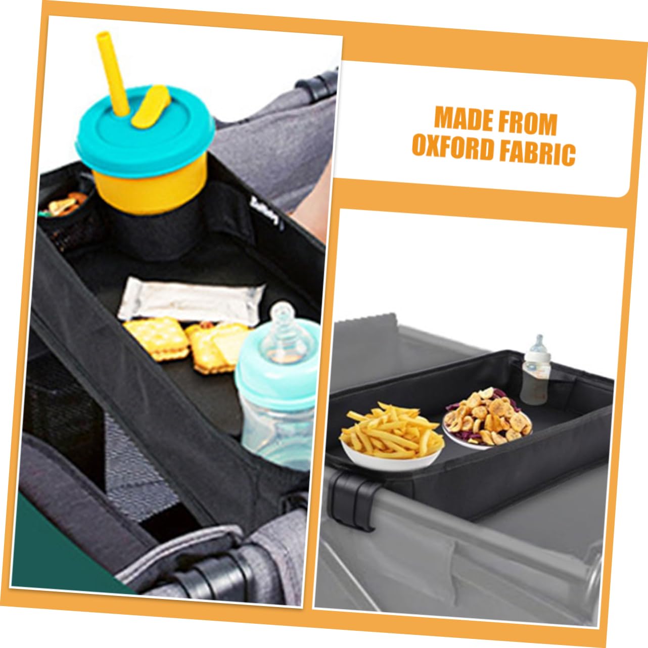 Vassoio per Passeggino Portabicchieri, in Tela, Clip-on, Stabile e Regolabile, per Viaggio, per Bebè e Ragazzo Ragazza Piccoli | Organizzatore Clip-on per Viaggio, Tela Canvas, Stabile e Leggero, Maniglia Regolabile