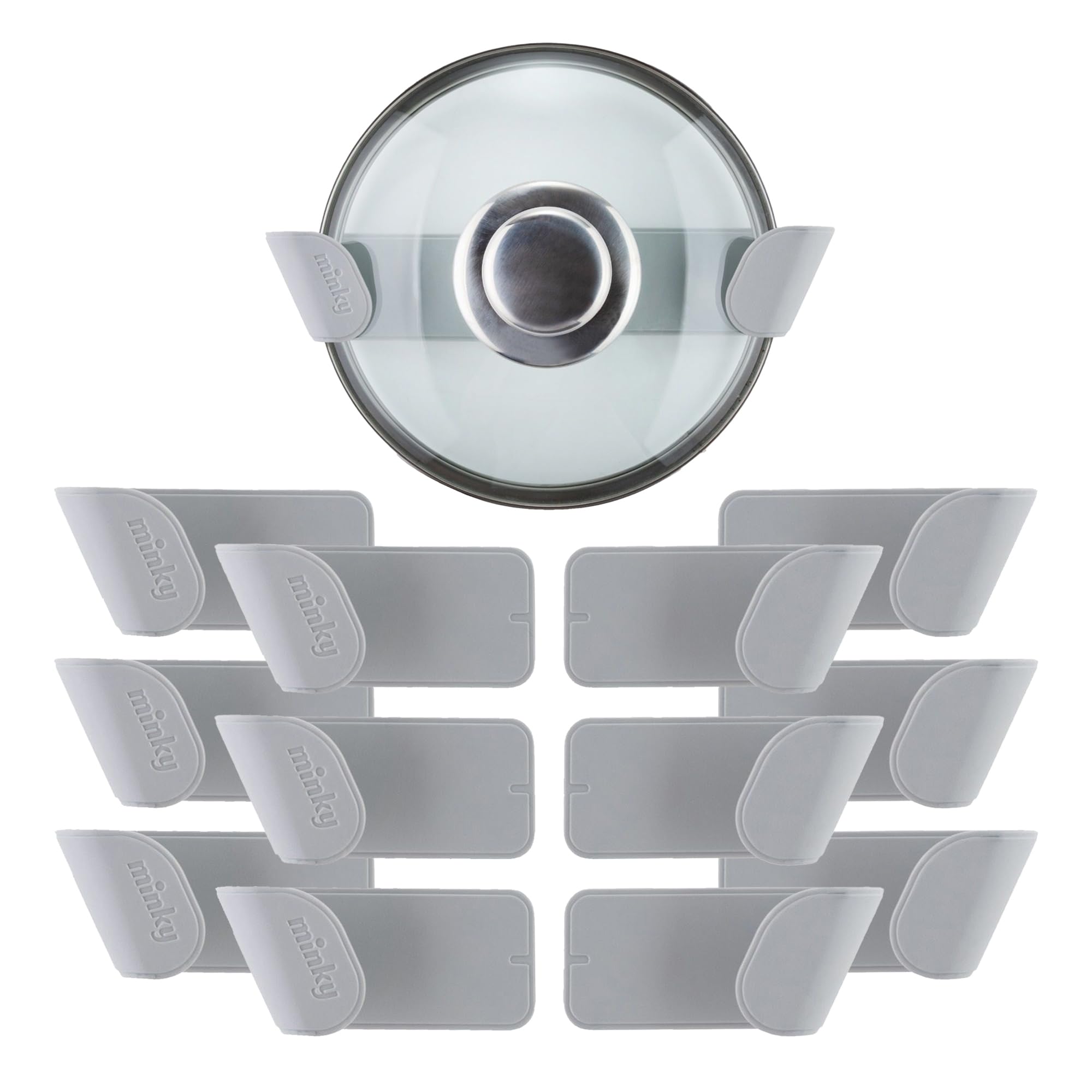 Minky Pan Lid Holder Set - 6 Pairs, Under Sink Organiser, Fully Adjustable Width, Kitchen Organiser, Self Adhesive, 3M VBH Tape, ABS Plastic, Designed and Manufactured in the UK, Grey