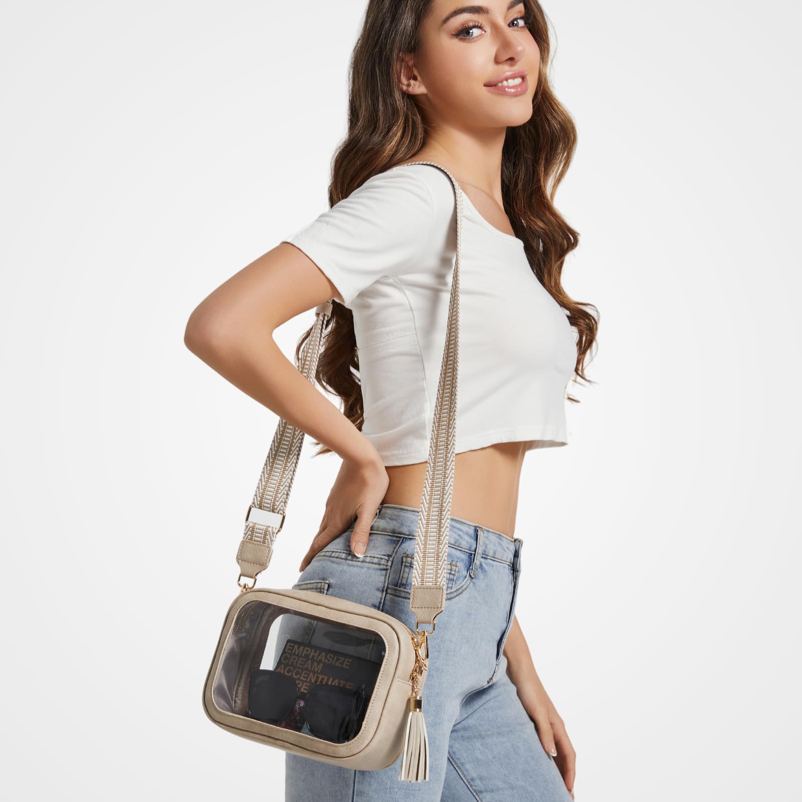 Unilily Transparente Tasche für Stadionveranstaltungen, durchsichtige Geldbörse, Stadion-zugelassen, Crossbody-Tasche für Konzerte, Sport, Festivals, Veranstaltungen, Damen