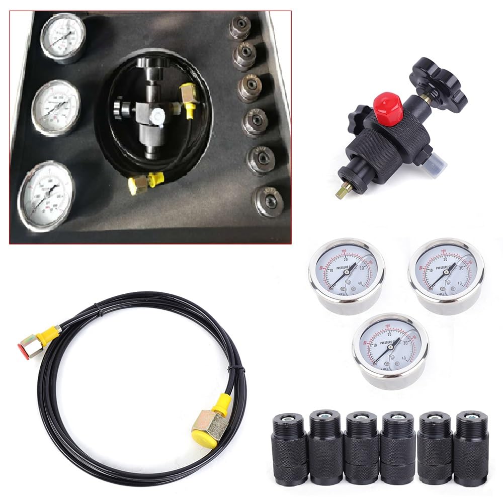 Produktbild von HARIPYER Hydraulikspeicher Stickstoff-Füllset – 40 MPa, 3 Manometer (0-100/250/400 Bar) + 7 Adapter Für Alle Gängigen Speicher