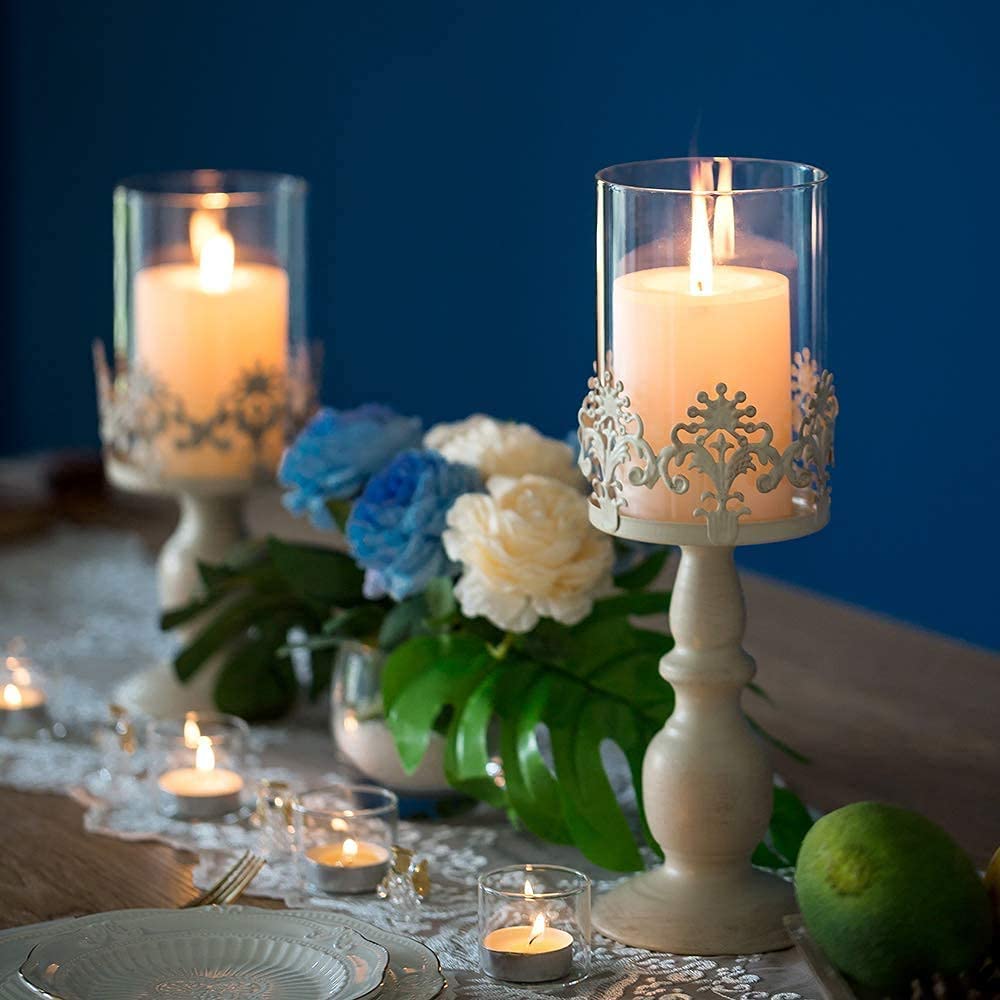 Centros De Mesa Decoracion Navidad Portavelas De Cristal De Huracán Para  Velas De Pilar, Decoración Vintage Para Centro De Mesa, Boda, Comedor,  Fiesta, Decoración De Navidad (oro Blanco, 4 Pulgadas De Ancho, image size:1000x1000