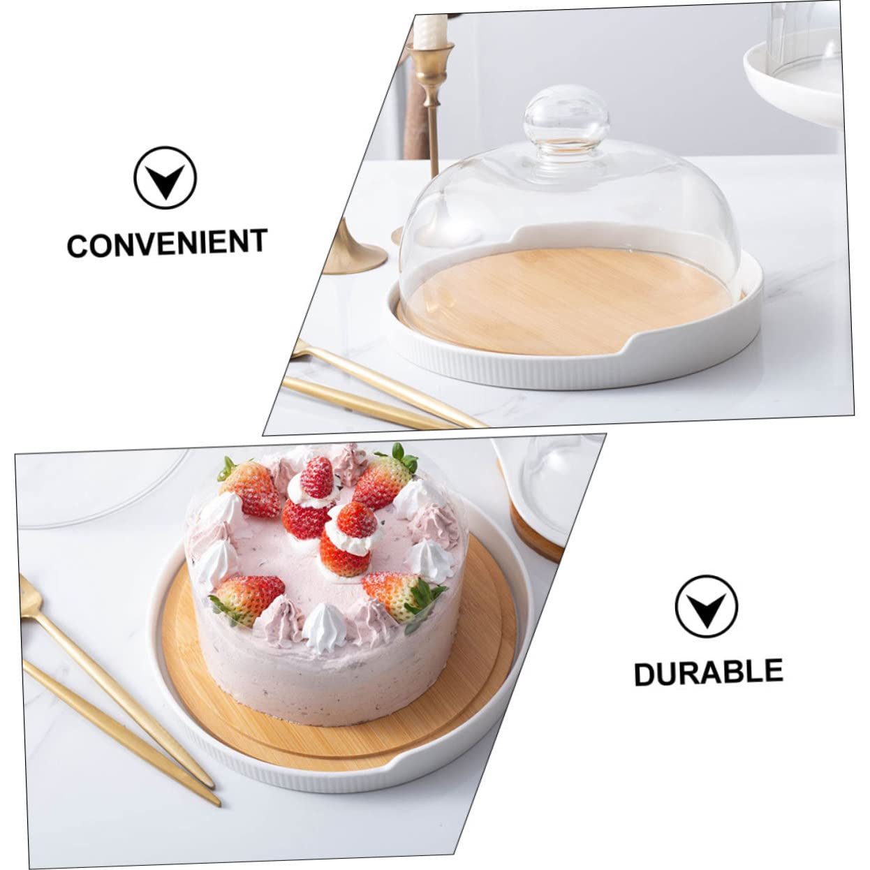 Plateau Tournant à Gâteau 1 Set Bois et Céramique Verre