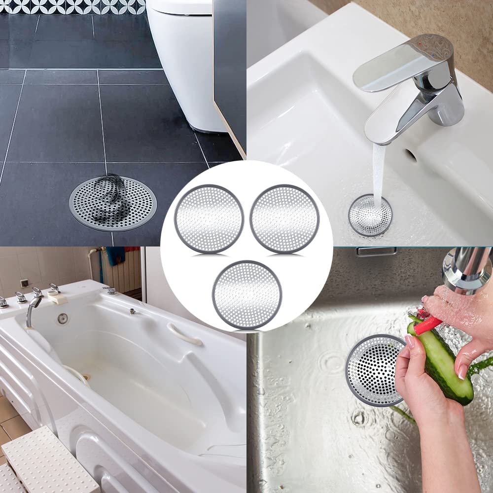 MplehDa Afvoerzeef, douche, roestvrij staal, 3 stuks, haarzeef, douche, badkuipen, haarcatcher douche, afvoerzeef, douche, haarvanger, ronde zeef voor