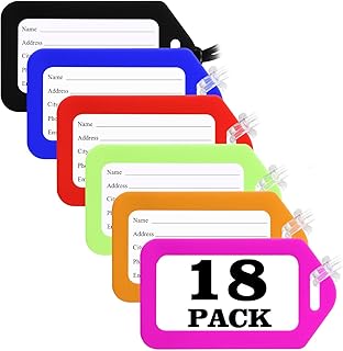 Sodsay 18 PK Luggage Tags for Suitcases (Assorted, Pack of 18 with 9 Vibrant