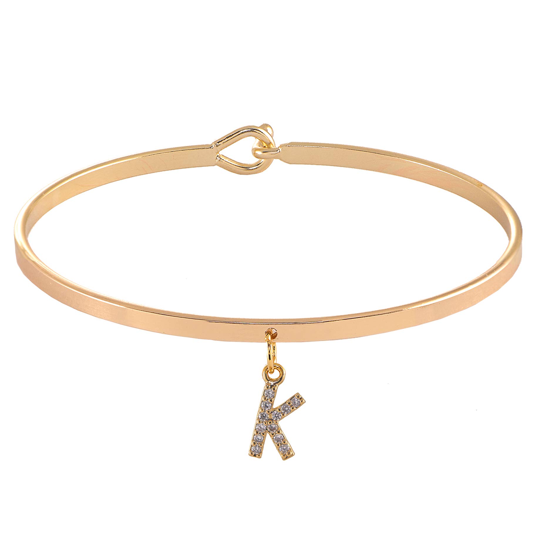 Spinningdaisy Dangling Crystal Initial Charm Cuff Bracelet (K Gold)
