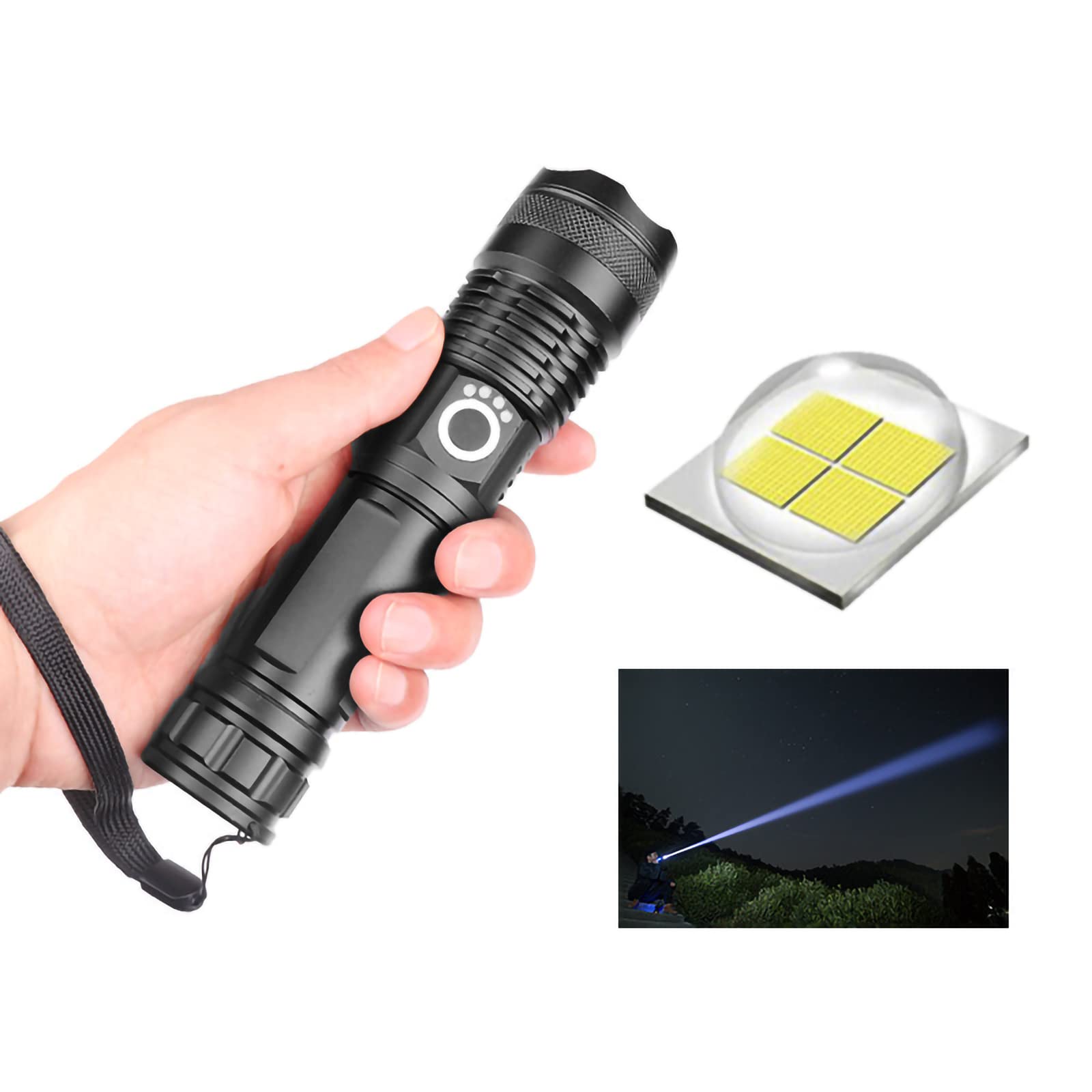 WINDFIREFlashlights LED High Lumens Rechargeable, 10000 Lumen XHP50 Super Bright Tactical Flashlight, High Powered Flash Light Powerful Handheld Torch for Emergency Camping Hiking Emergency