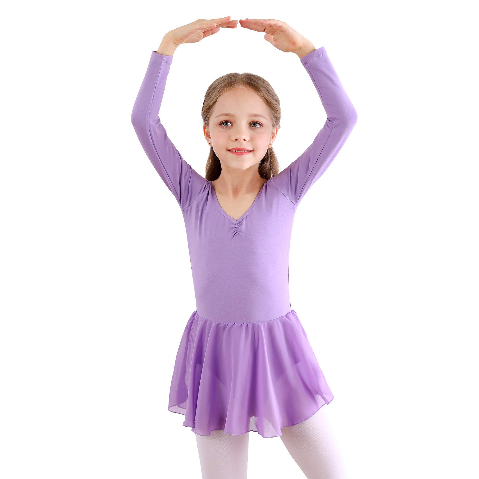 Bezioner Kinder Ballettkleidung Mädchen Ballettkleid Kurzarm Balletttrikot Ballettanzug Tanzkleid Tanzbody aus Baumwolle mit Chiffon Rock Tütü