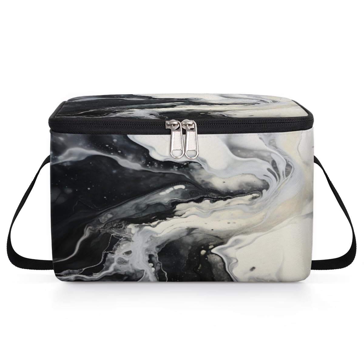 GzLeyigou Marble Texture Lunch Bags for Women Men 9 Cans, Hot & Cold Food Delivery Bag Insulated Grocery Bag Insulated Lunch Box Black White Marbling Cooler Bag for Office Work Picnic Beach