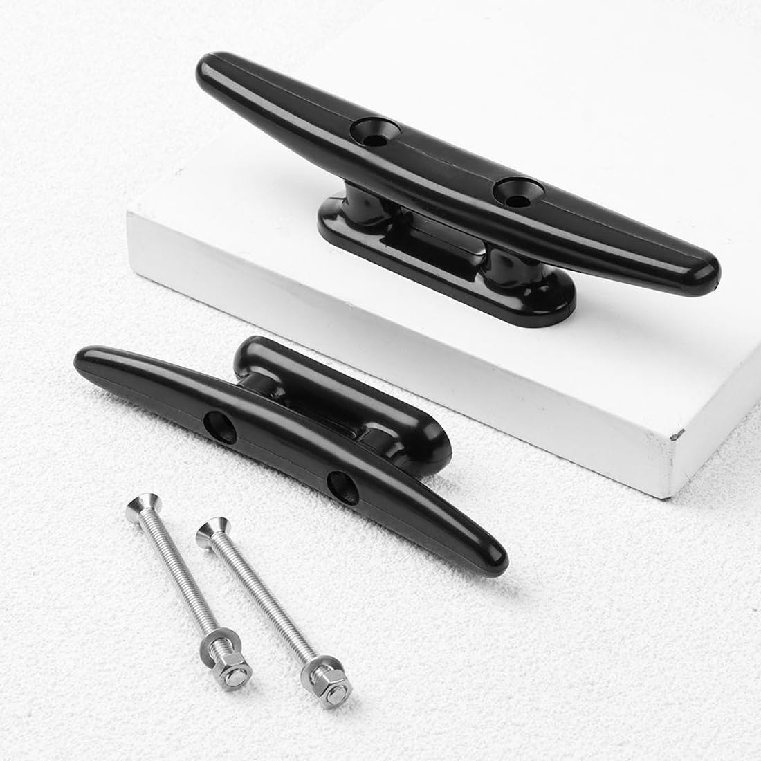 4 pezzi, realizzato in nylon di alta qualità, compensato per molo ormeggio, bitta per barche, morsetto per ormeggio barca, bitta per pontile, accessori per base ponte yacht (100 mm) (Nero)