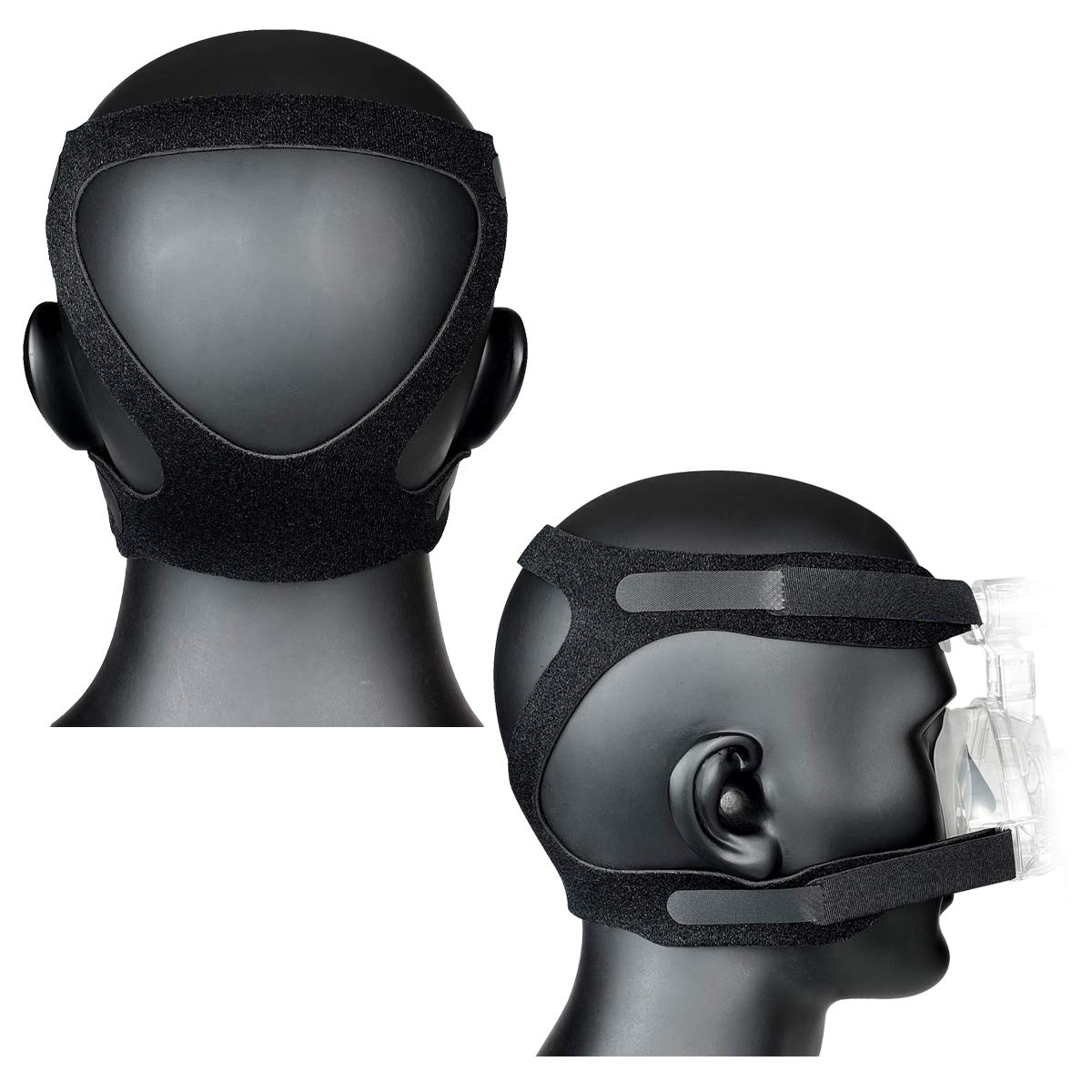 Upgraded CPAP Full Face Headgear Mask Strap Replacement Non-Strachy Durable Design Universal Fit for Respironics Resmed Full Face Mask (2 Packs/Black)