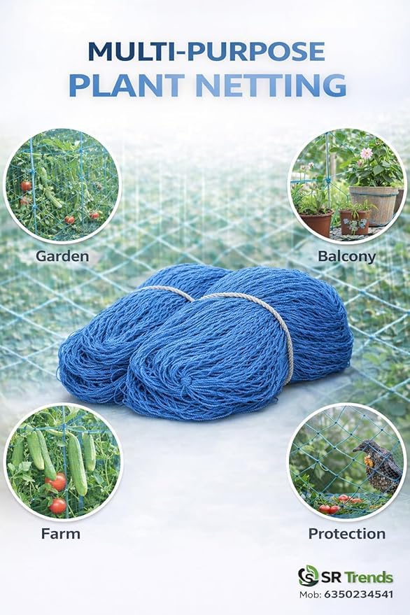Image of 12 Ply Plant Netting 50 mm Mesh - Heavy Duty Garden Support Net, UV Resistant Trellis Net for Vegetables, Climbing Plants & Creepers (Blue, 20X300FT)