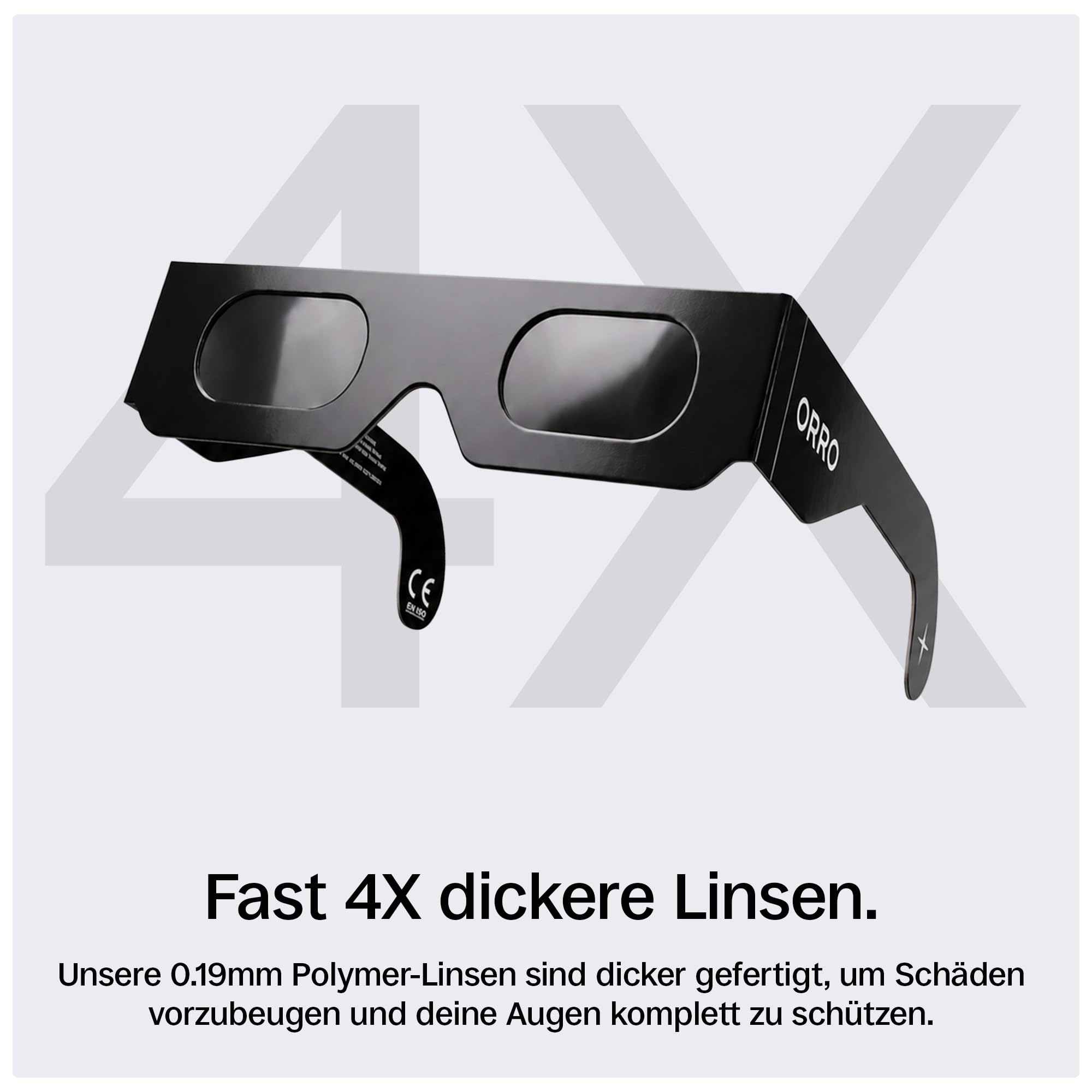 ORRO Sonnenfinsternis-Brillen 40 mm, 2er-/6er-/12er-Pack, Schwarz, Zertifizierter Augenschutz, EN ISO 12312-2:2015 geprüft, CE-gekennzeichnet für direkte Sonnenbeobachtung – Moderne Passform