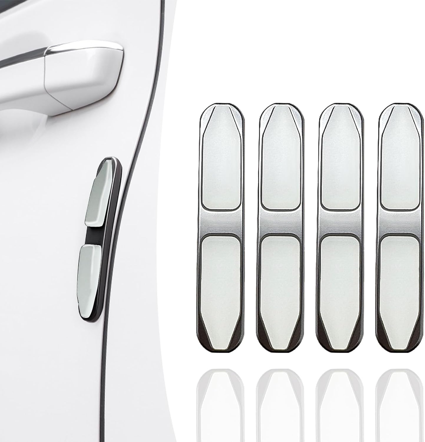 4Pcs Car Door Edge Guards PVC Metal Body Bumper Protector Strips Vehicle Anti Scratch Trim Sticker Universal Exterior Accessories for Automobile Truck SUV-White