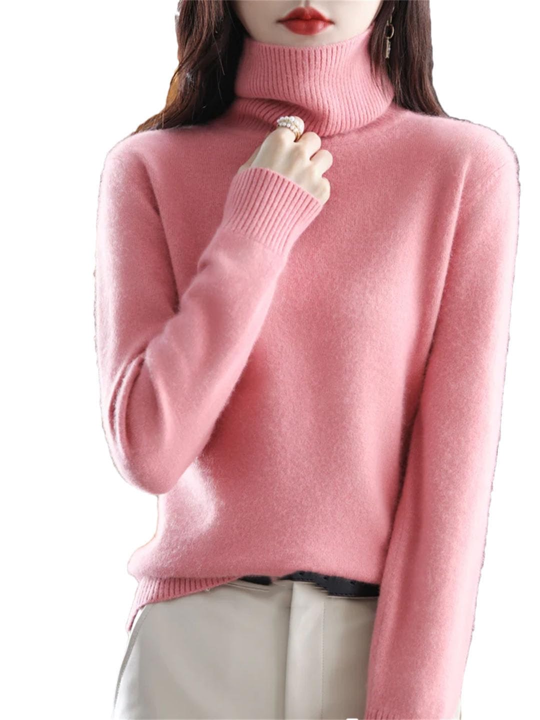 Damski sweter z golfem w jednolitym kolorze, wąski, miękki, ciepły, długi rękaw, Błękit jeziora, XL