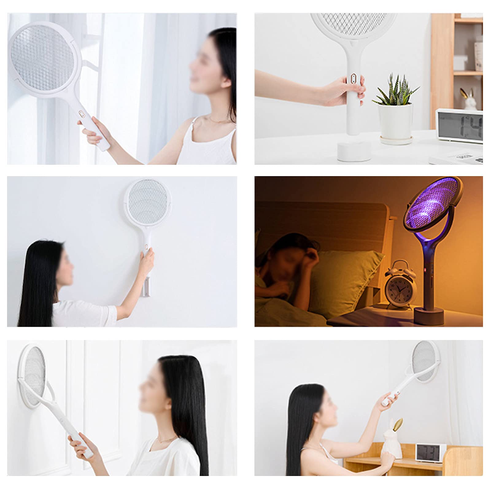 Scacciazanzare Elettrico, Lampada antizanzare ad Angolo Regolabile 3000V con Ricarica USB, Cattura Mosche con Base, Racchetta per zanzare Insetti a Luce Ultravioletta (Bianca)