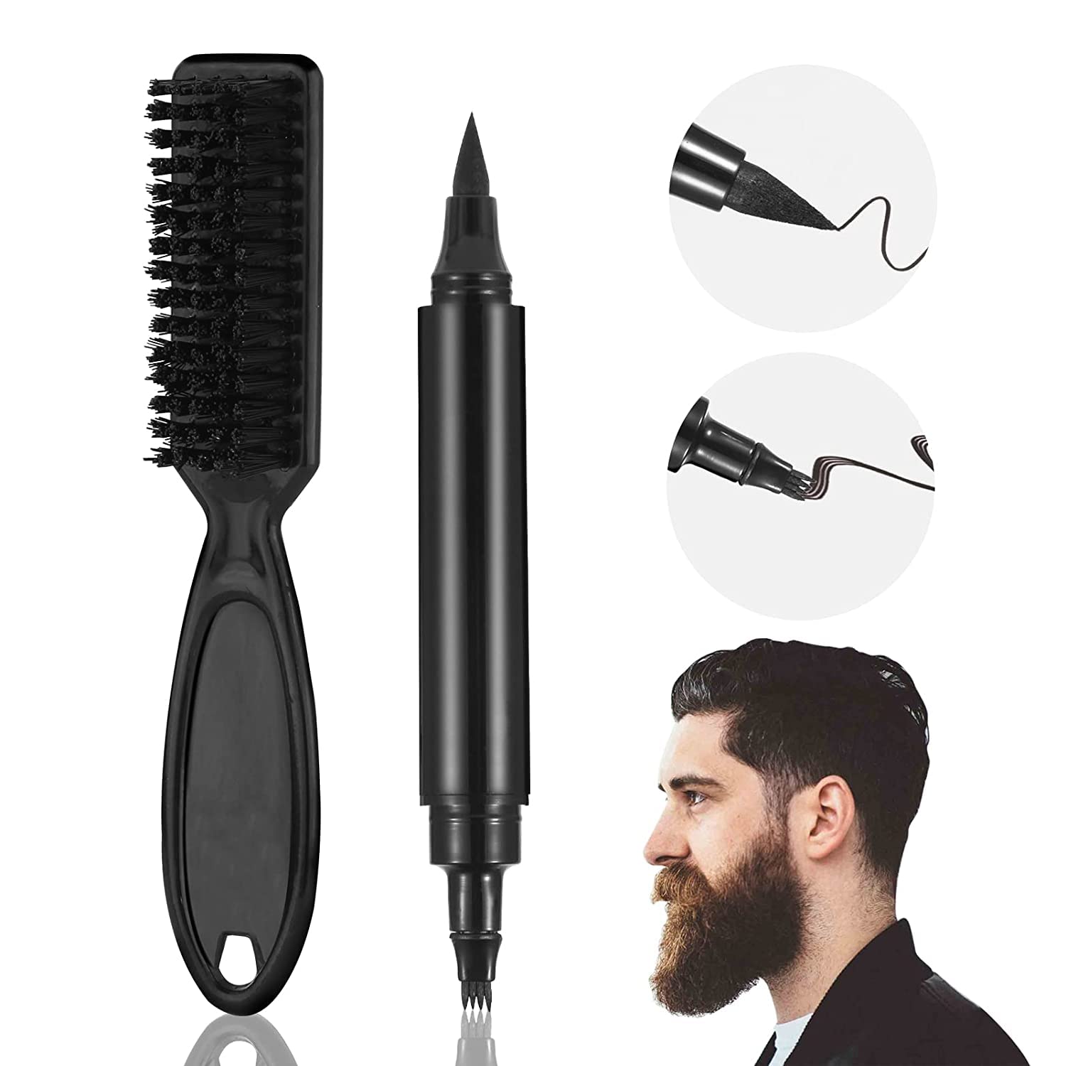 TERRIFIBeard Pencil Filler for Men - Waterproof Beard Pen with Beard Brush, Long Lasting Coverage, Natural Grooming & Repair Kit, Thickening & Filling, Effective Enhancing Facial Hair (Black)