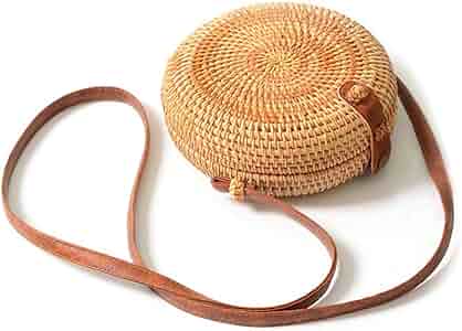 【PORTERNA】Tony rattan shoulder bag Amazon.com: Handwoven Round Rattan Bag Shoulder Leather