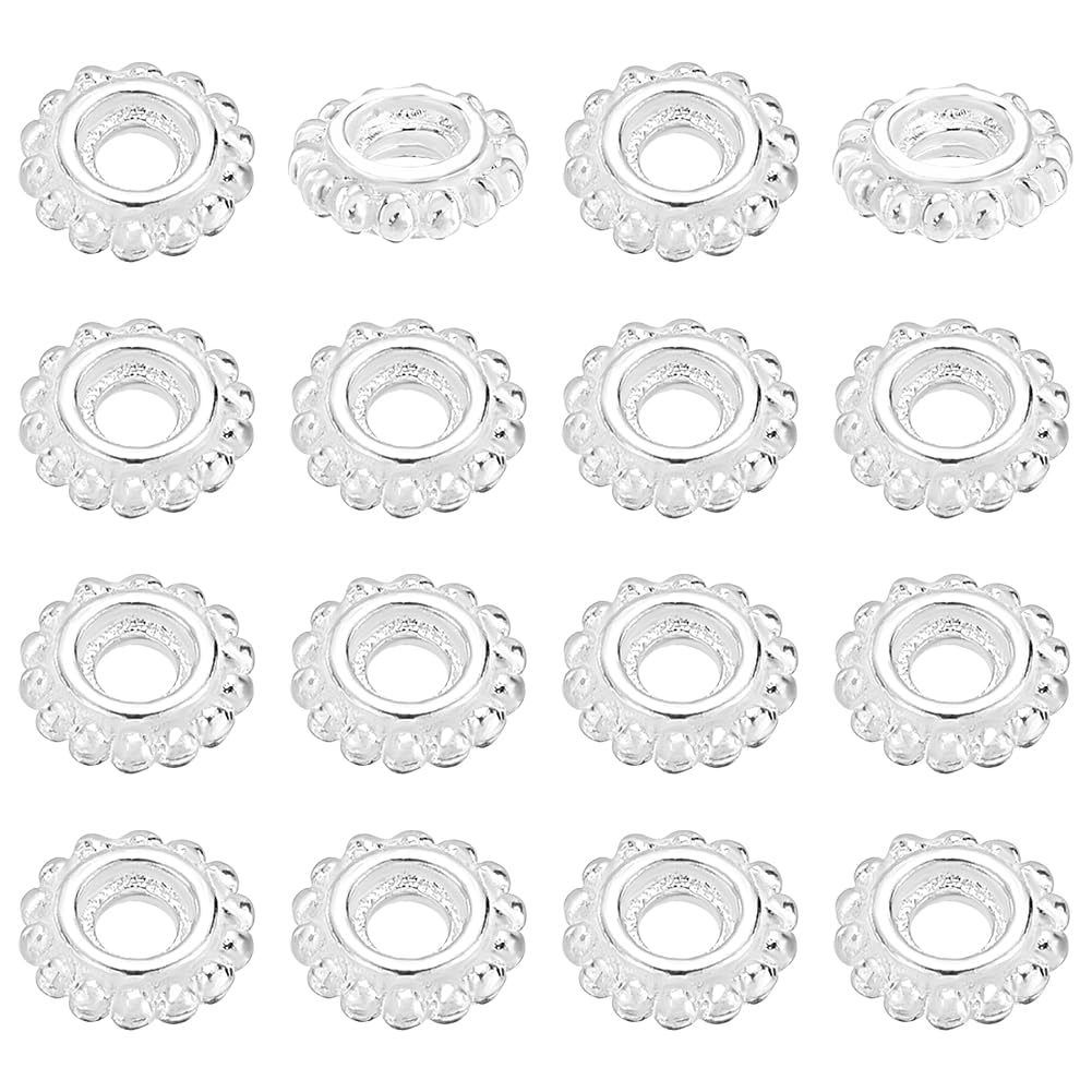 PH PandaHall 20pcs 925 Sterling Silver Spacer Beads 5mm Flower Beads Small Loose Bead Metal Spacer Beads Silver Beads Flat Round Jewelry Spacers for