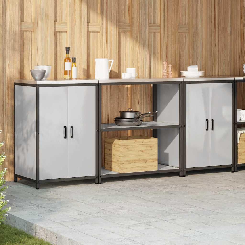 HATTEM - Juego de almacenaje para cocina (3 piezas, acero inoxidable, 6 estantes, 4 puertas, 43,43 kg, 90 x 50 x 92 cm, 2 armarios y aparador, espacio para comedor, despensa, cafetería y café)