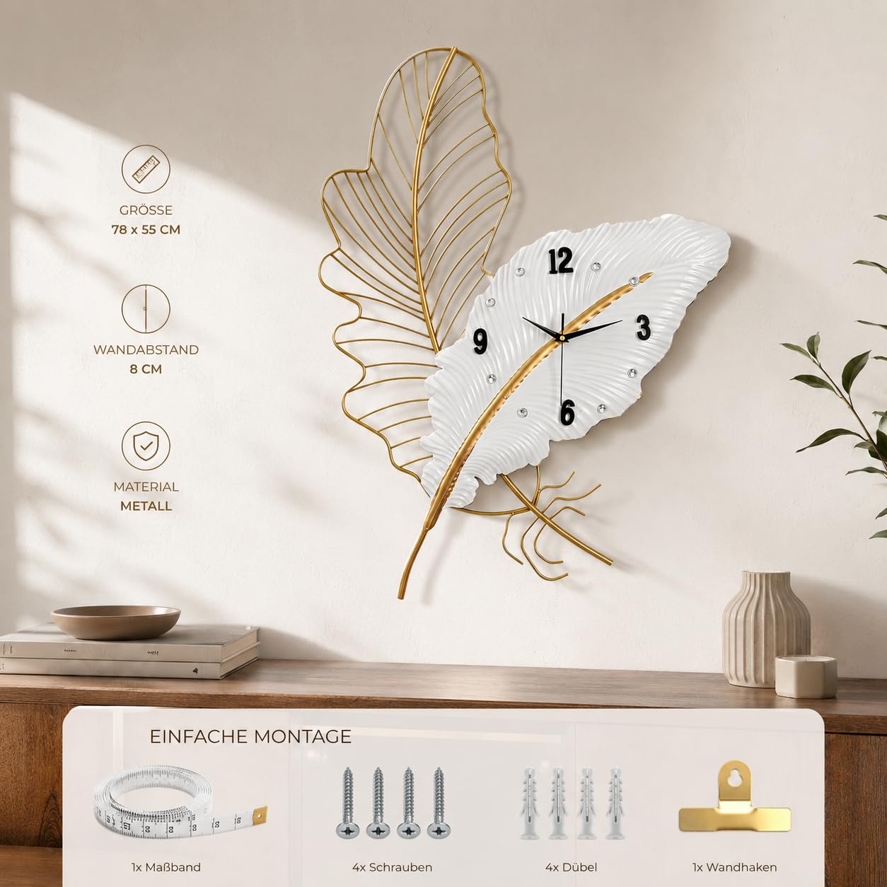 Generisch Moderne Wanddeko Wohnzimmer,Federförmige Metall mit Reliefdesign | Handgefertigte Wanddekoration,Leichte Bauweise,Einfache Montage,für Schlafzimmer,Büro,Flur und Esszimmer-78CM