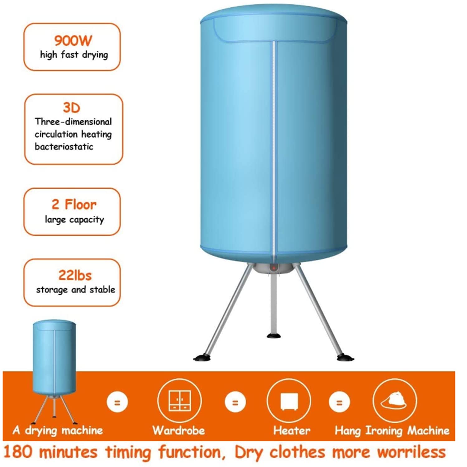 Household Mini Electric Clothes Dryer Air O Dry Drying machine (Light blue B22) — view 2