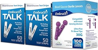 100ct Embrace Talk Blood Glucose Test Strips Includes 100 Lancets