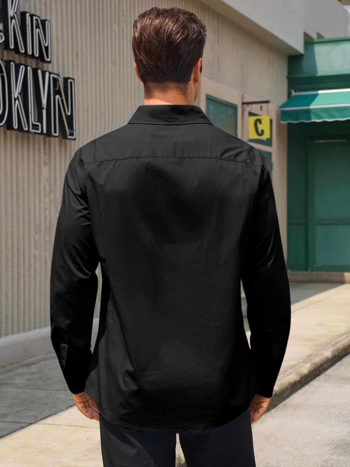 Runcati Camicia da uomo a maniche lunghe, vestibilità regolare, in cotone, tinta unita, per il tempo libero, formale, con bottoni