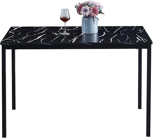 paonne Mesa de comedor con efecto mármol blanco mesa rectangular de cristal con mesa de vidrio templado y marco de metal mesa de cocina rectangular disponible en Yaxa Colombia