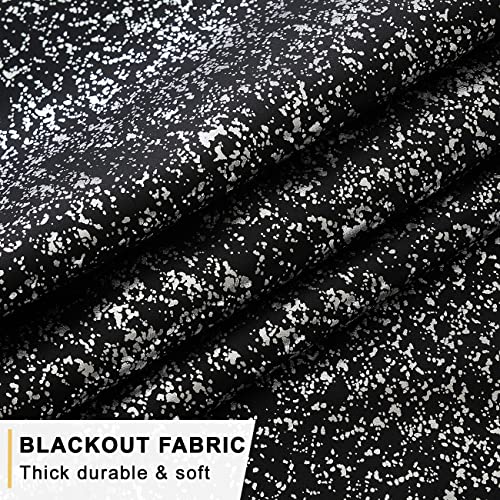 Terlytex Silver Blackout Curtains For Bedroom - Metallic Silver Foil Spots Glitter Blackout Curtains 84 Inch Length, Thermal Insulated Grommet Sparkle Curtains, 52 X 84 Inch, 2 Panels, Black Silver #TOP6