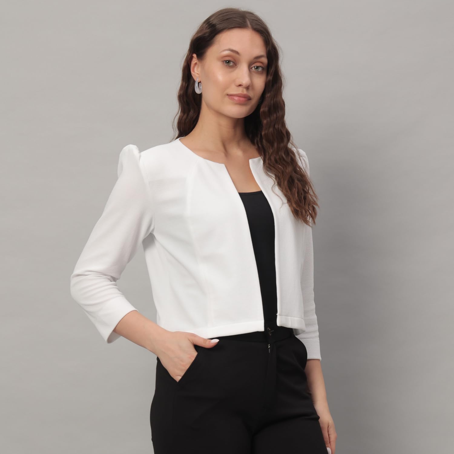 Glito AsymmetricNeck Women's Cotton 3/4th Sleeves Fashionable Shrug, Summer Shrug for Ladies(White,XL) - Image 3 thumbnail