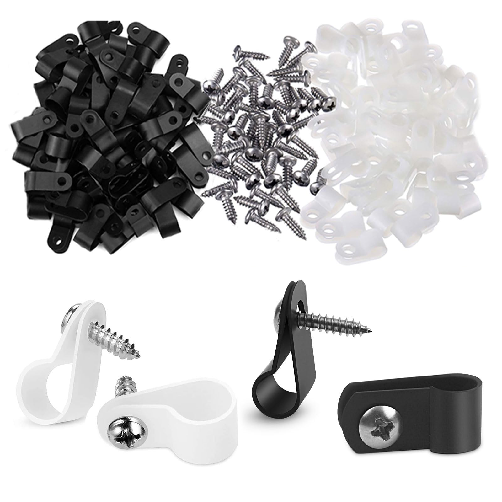 CVIUYO 100Pack 1/4" R-Type Cable Clips Assortment Kit, 50 Black & 50 White